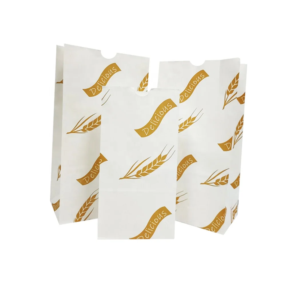 Takeaway Food Packaging Flat Square Bottom Grease Proof Brown Kraft Paper Bags Without Handle Bag