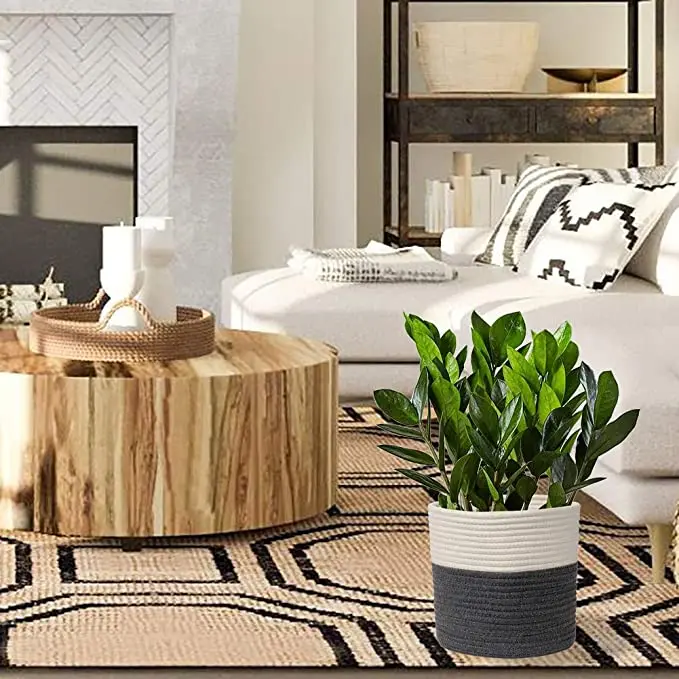 QJMAX Бытовая хлопковая веревка корзина для хранения тканая корзина для белья для зеленого растения в гостиной