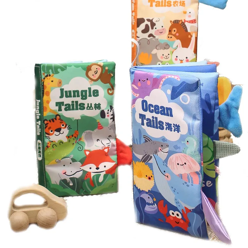 2024 Wholesales Touch & Feel Tummy Time Books Cute Baby Jungle Sea Sky Tail with Ringing Paper Memory Book for Baby Toys