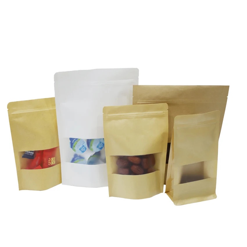 
Recycle Stand Up Pouch Zip Lock Dried Biodegradable Kraft Paper Bag Food Packaging Biodegradable Bags 