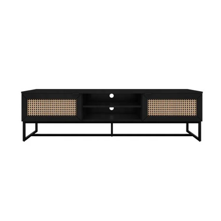 BELLEWORKS OEM ODM Meuble tv Rattan Furniture Black Living Room Unit Stand Wood TV Cabinet