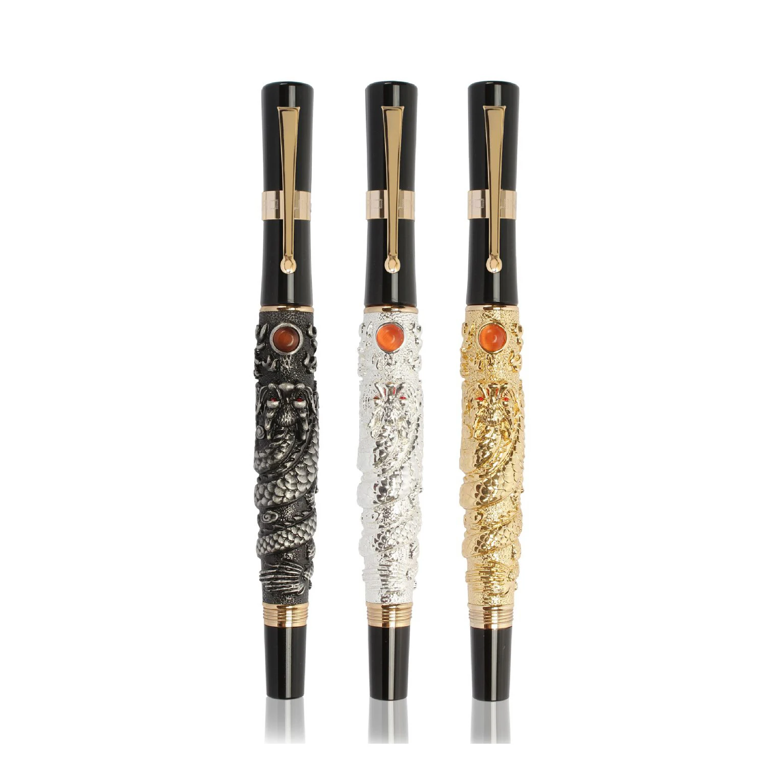 Jinhao 666 серии индивидуальный дизайн летающий дракон с жемчугом тисненая текстура резьба Золотая авторучка