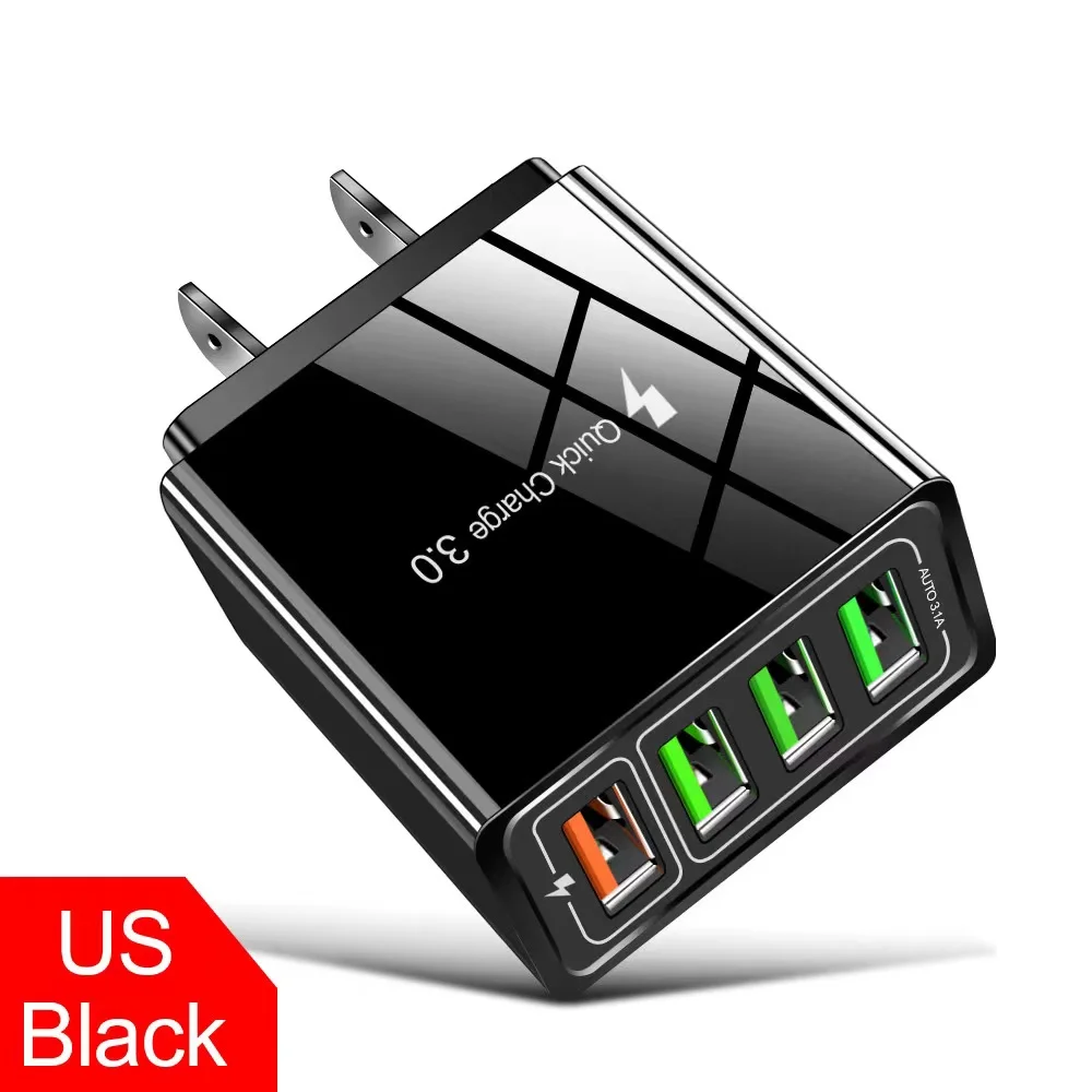 Vanice 4 Usb Charger Phone Single 5v 3a Wall Charger Eu Us Uk Plug Travel Multi Usb Phone Charger Adapter 30Watt