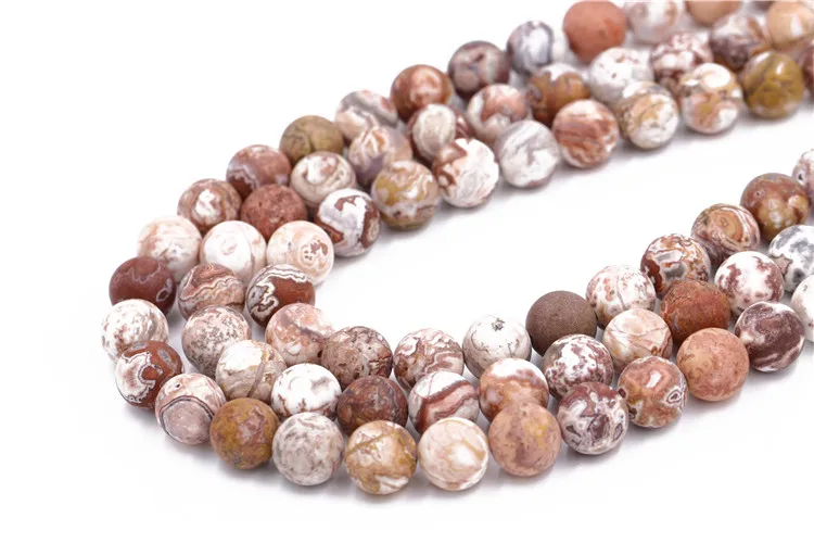 Natural Round 8mm 10mm Matte Mexican Crazy Lace Agate Loose Stone Beads Strand for  Bracelet Necklace Jewelry Making