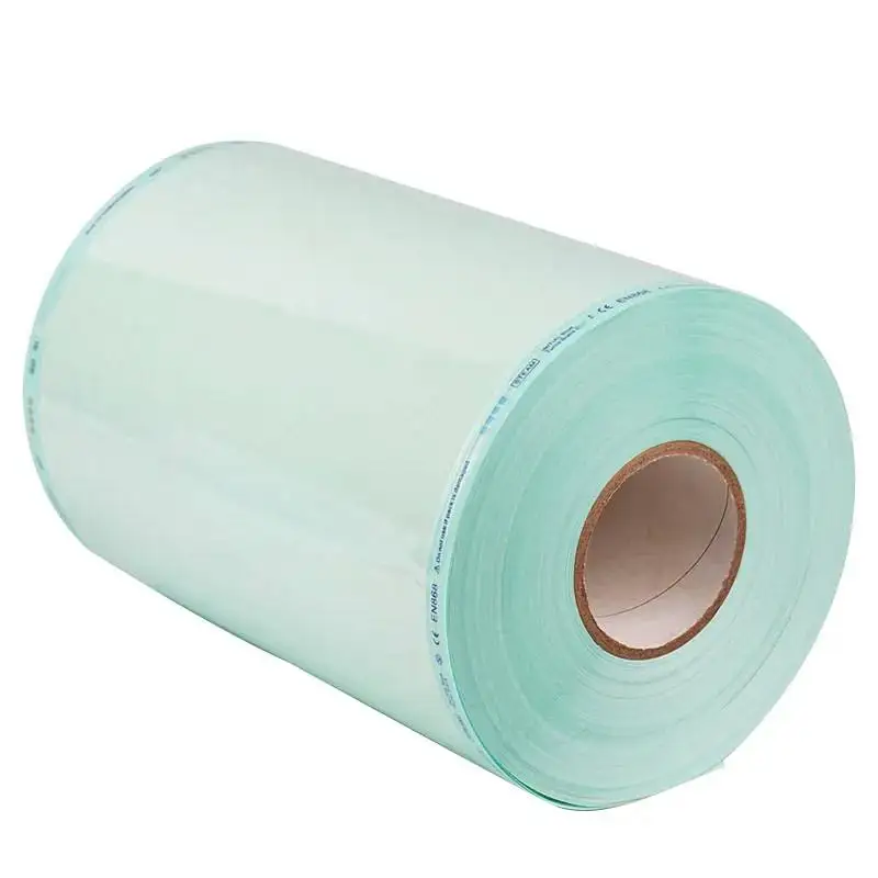 Clean and easy peeling clear blue and green film medical sterilization packaging flat rolls heat sealing flat autoclave rolls