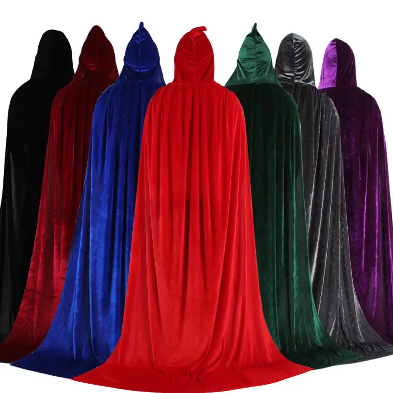 Wholesale Hooded Cloak Kids and Adults Long Velvet Cape for Christmas Cosplay Costumes Halloween Witch Costume