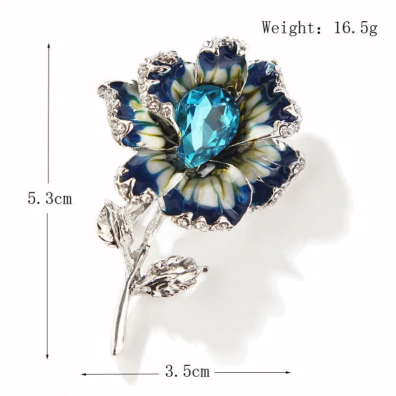 Customized Unisex Cloth Flowers Brooch Trendy Crystal Glass Stone Creative Enameled Purple Flower Brooch Pins For Lady