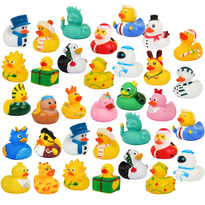Custom Bulk Bathtub Squeaky Bath Duck Race Assorted Black Printed Rubber Ducky Animal Weighted Floating