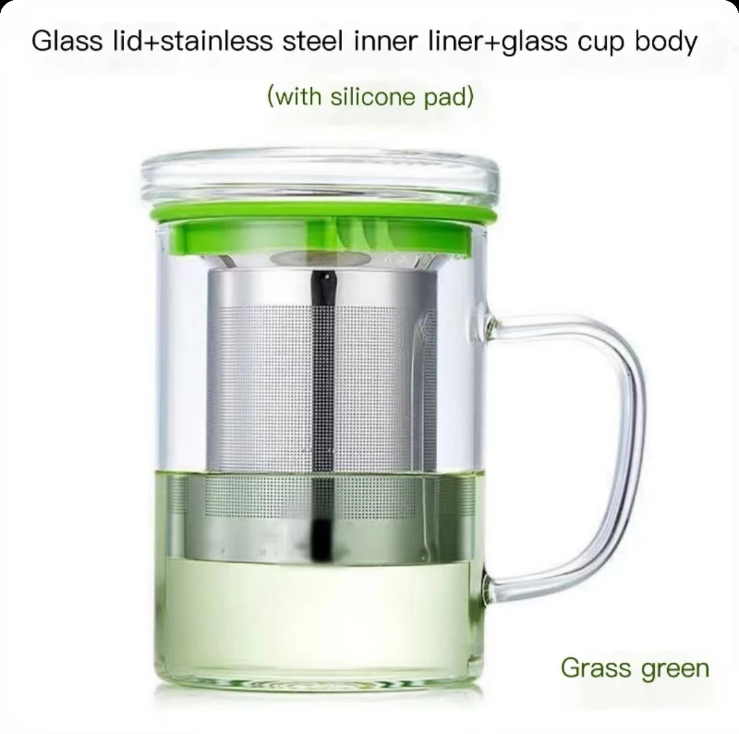Big Volume 400ml borosilicate glass tea cup with infuser glass tea cup with Stainless Infuser and lid