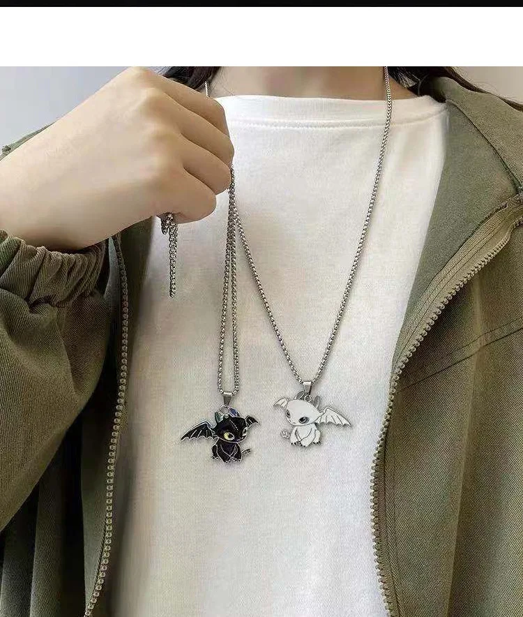 Necklace female ins stainless steel black and white double evil dragon couple one man and one woman pendant pendant