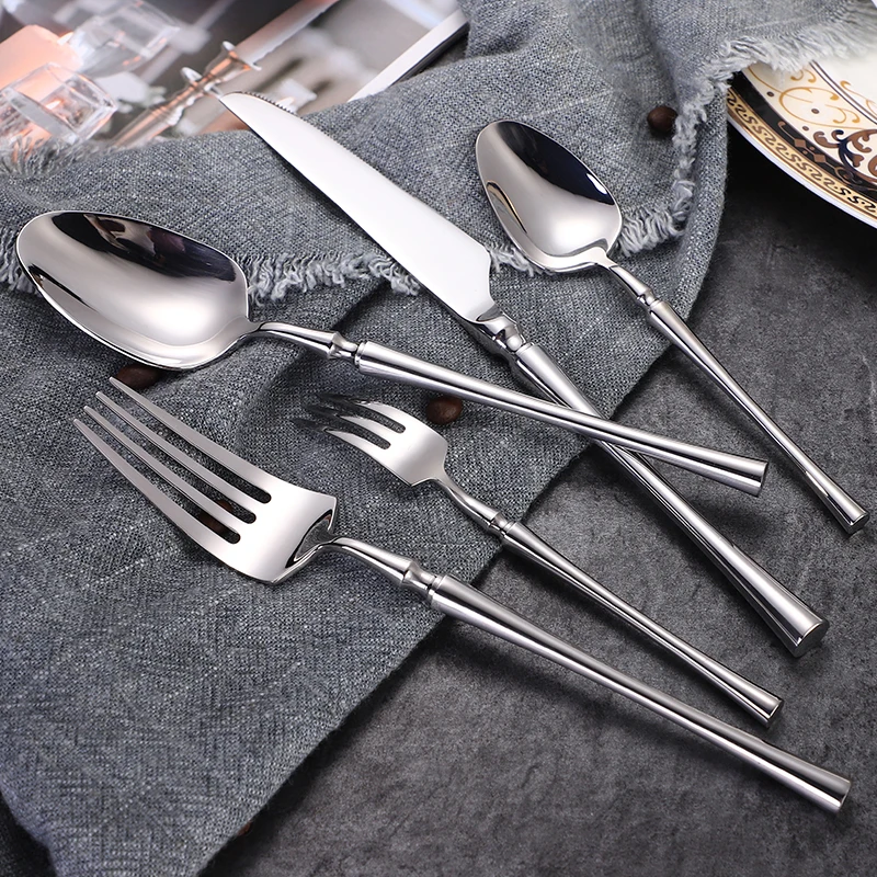 
High Quality Exquisite Pecuial 304 Stainless Steel Silverware Knife Fork and Spoon Tableware Wedding Cutlery Set 