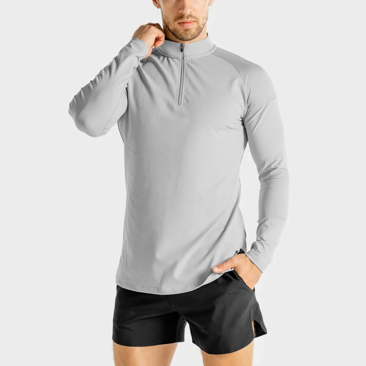 Slim Fit Long Sleeve Mens Jogger Training Tops Quarter Zip up Soccer Tracksuit Wholesale Fitness Running Jacket For Men