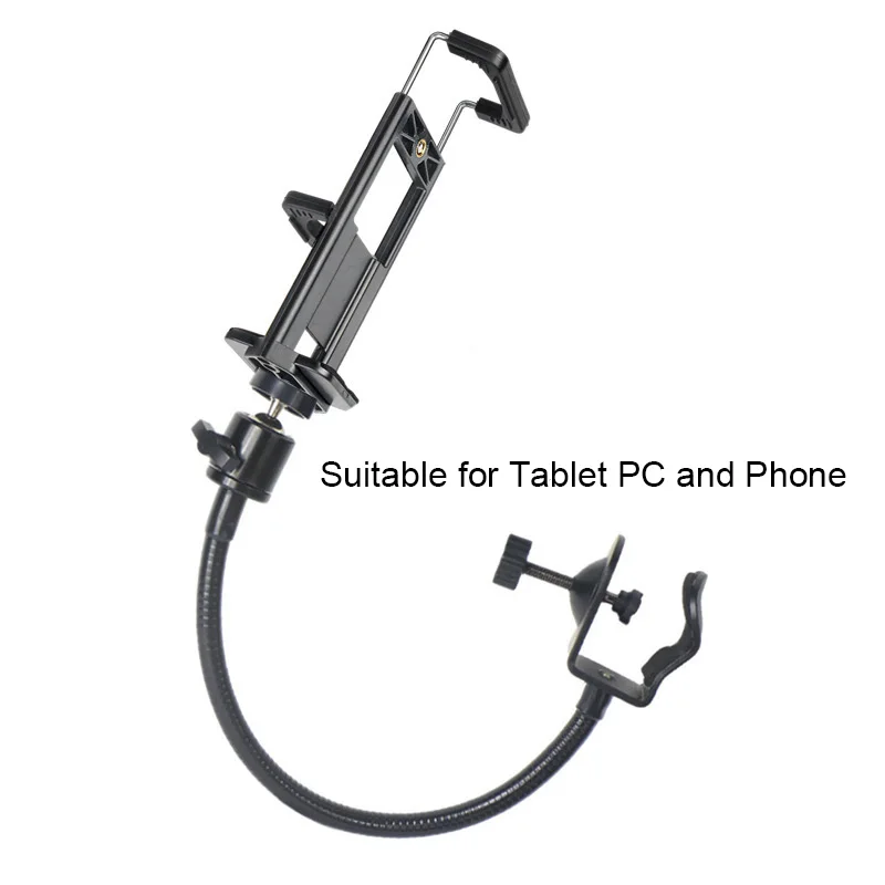 Adjustable Microphone 13' stand with clip on flexible gooseneck phone and tablet PC holder