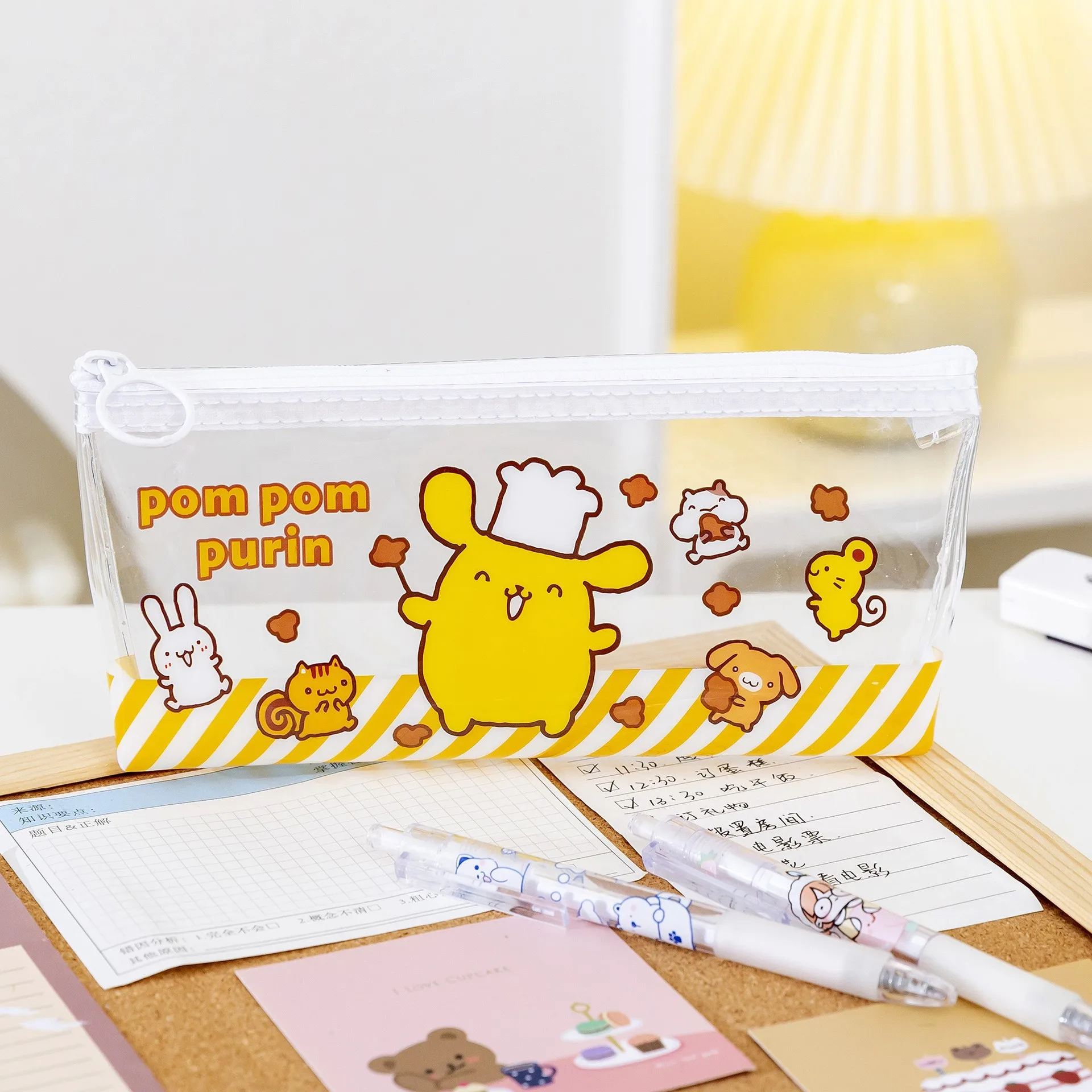 Cartoon Transparent Student Stationery Bag Ring Zipper Pen Bag Large Capacity Bag