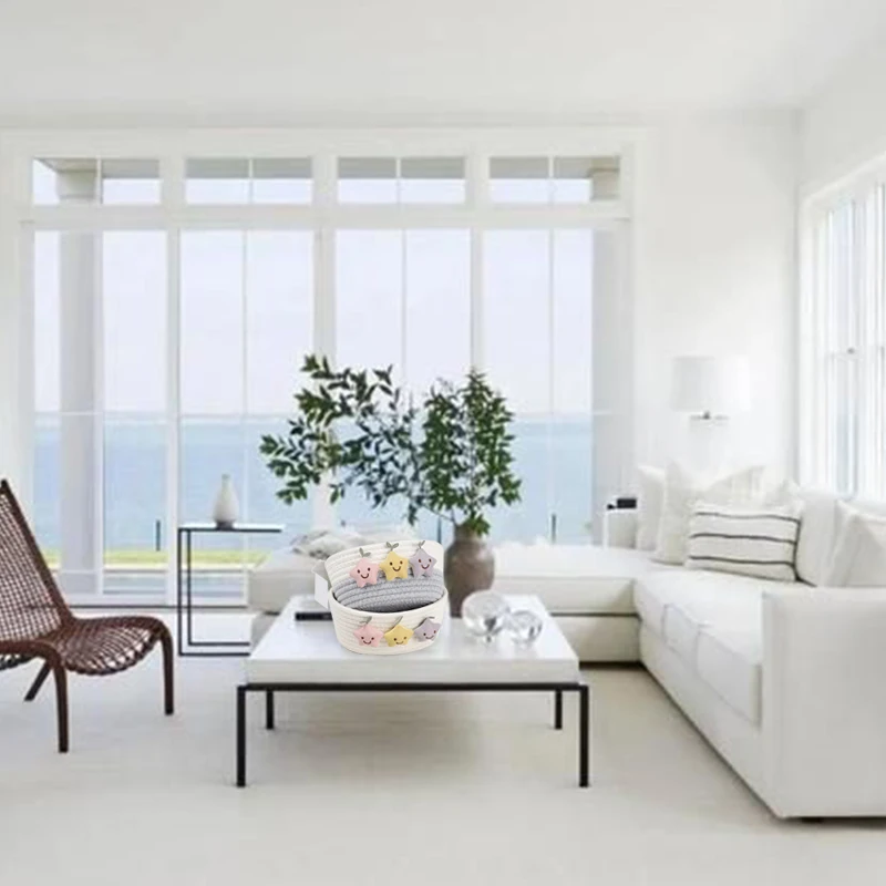 Cotton Rope Sundries Basket Woven Cotton Storage Rope Bathroom Organizer Baskets Cotton Rope Storage Woven Basket