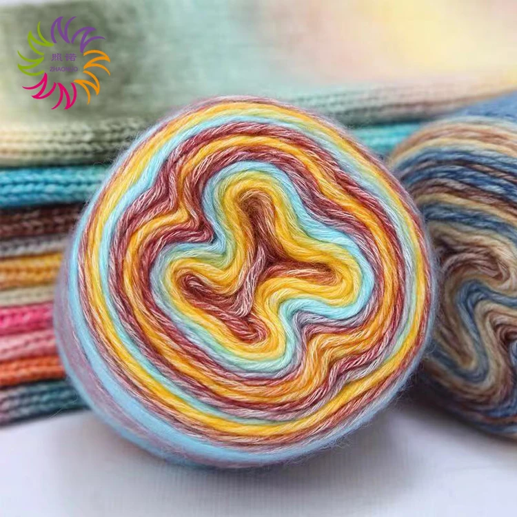 
ZHAONUO reflective 100g knitting crochet cotton acrylic wool blend rainbow cake yarn 