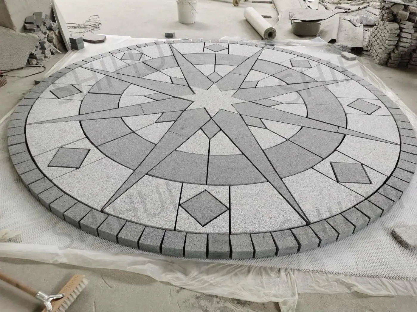 SHIHUI Customized Natural Stone Mixed Round Granite Pavers Circular Pattern Medallion Paving Paver Stone Mesh Cobblestone