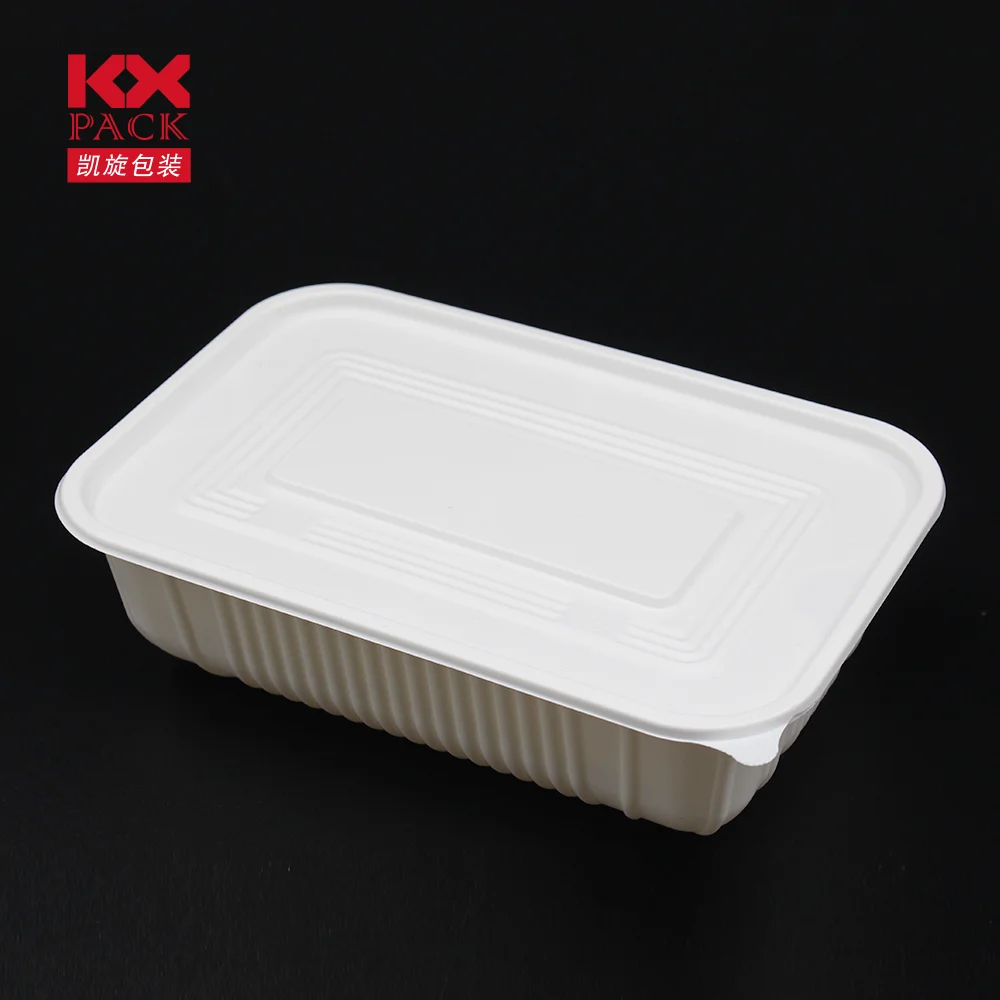 Biodegradable Eco-friendly PLA Food Tray with Lid Plate Dish Tableware Disposable Disposable Food Container 1000ml Plant Pattern