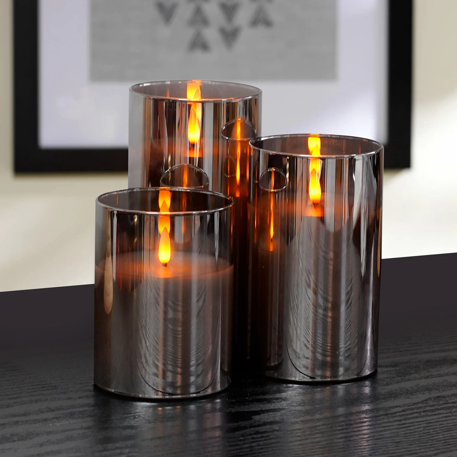 battery operated led candle remote control grey glass real wax flameless electronic candles