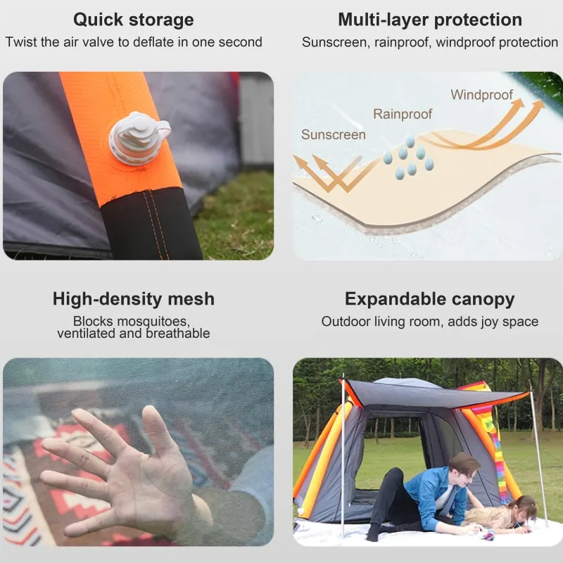 Outdoor Waterproof Family Fishing Safari Glamping Canvas Automatic Solar Power Air Inflatable Camping Tent