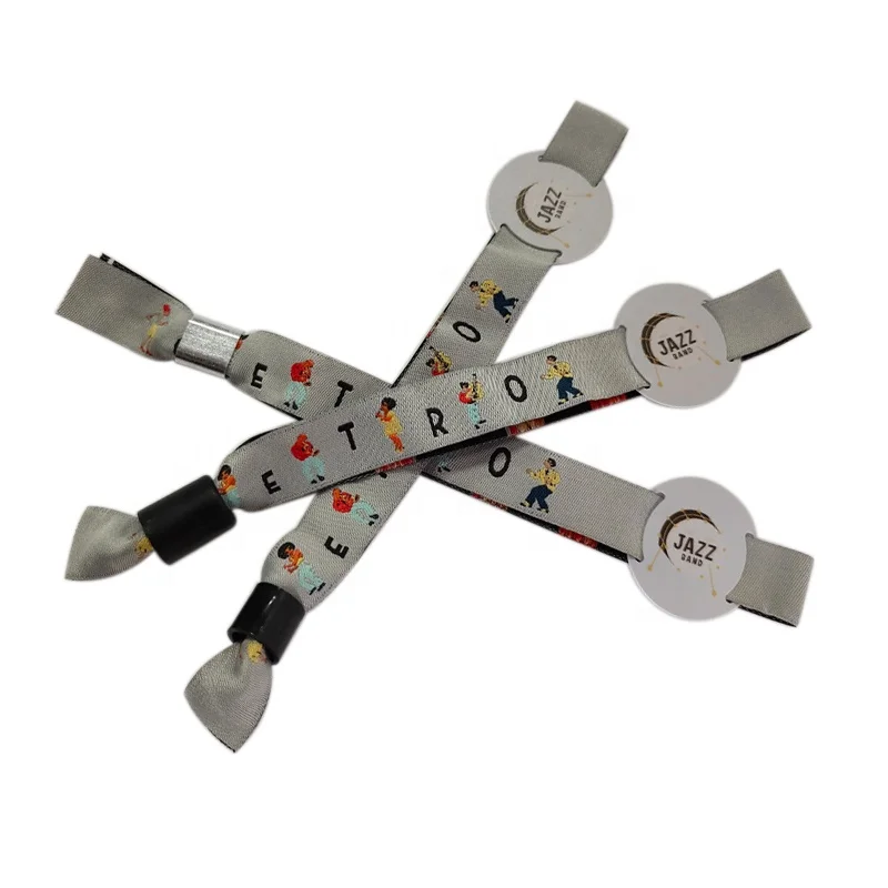 Best Price Woven Logo Polyester 13.56Mhz HF Flexible Festival RFID woven wristband With RFID hard PVC For Party