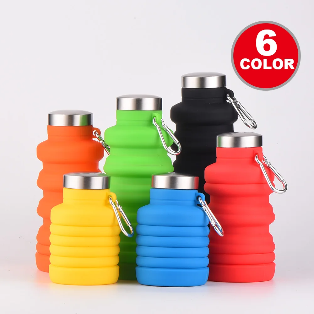 Wholesale Silicone Water Bottle with Carabineer Clip Custom Foldable Bottle