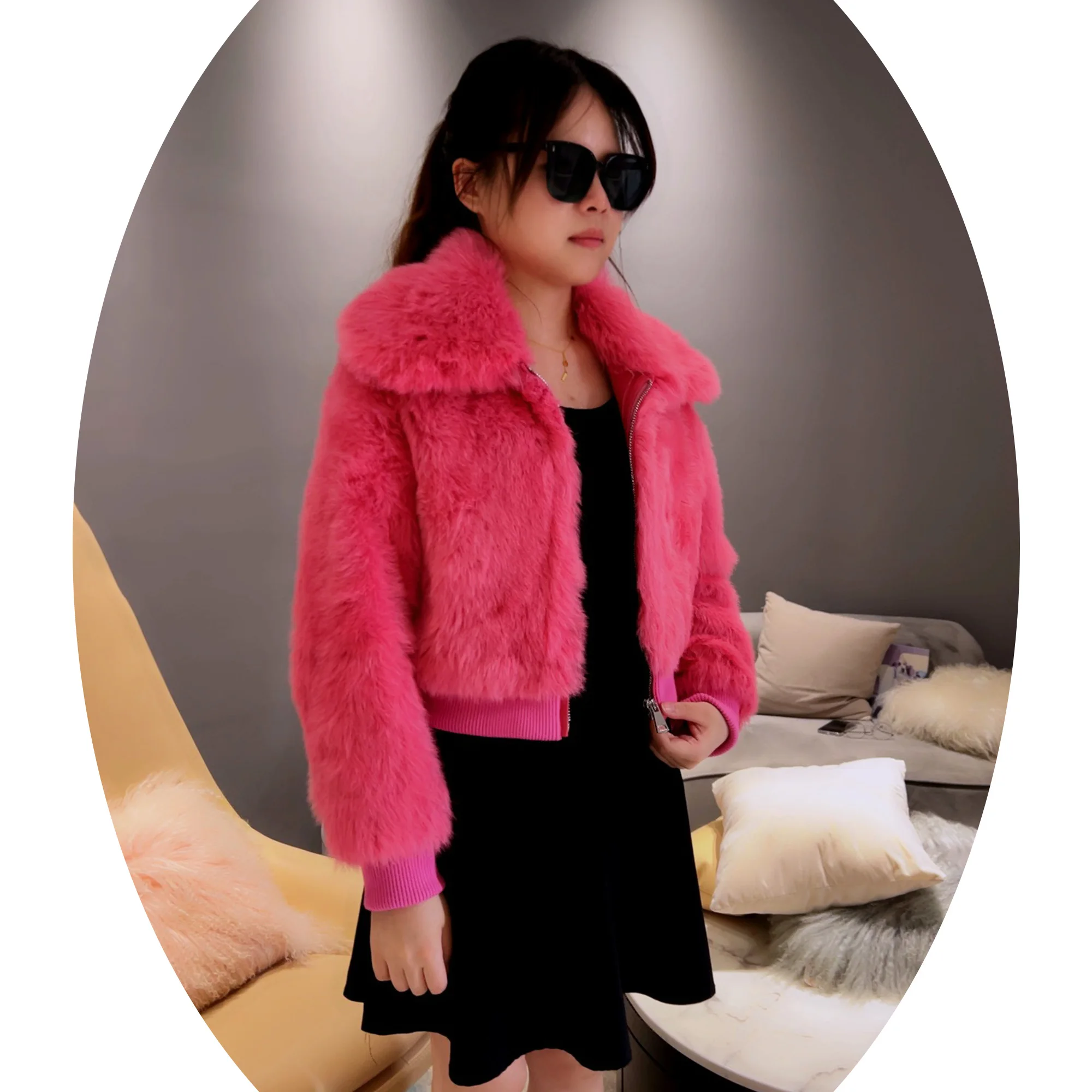 Janefur high quality fashion made in china winter real leather shearling jacket pink short leather sheepskin coat for women