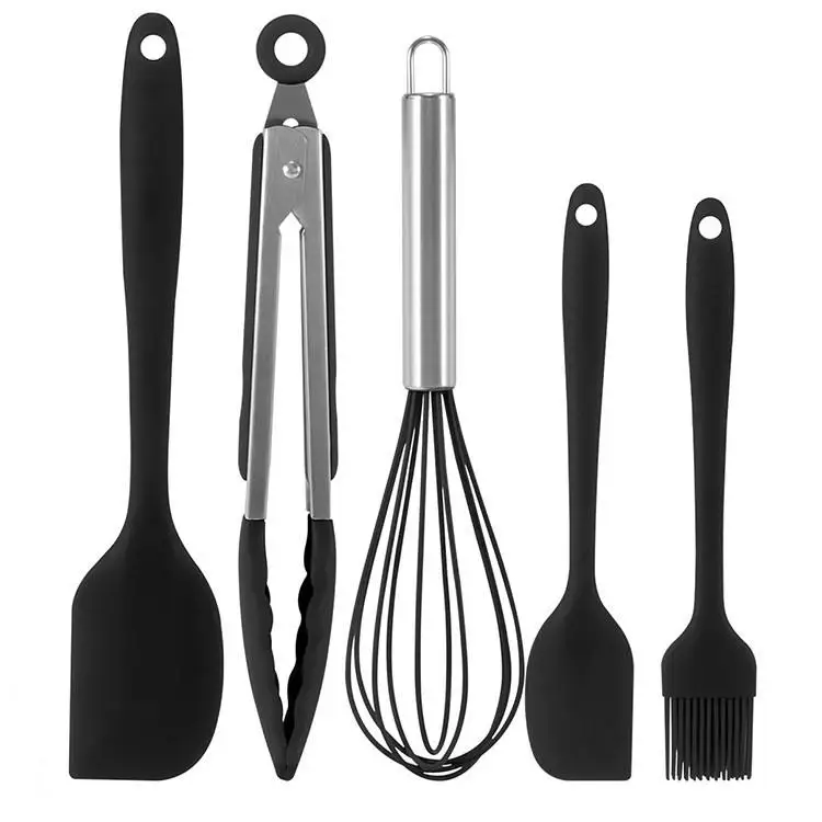 Original Kitchen Barbecue Brush Food Tong Silicone 5 Pcs Cookware Utensils Set