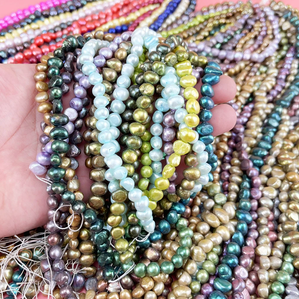 2022 Wholesale Artificial Dyed Colored Pearls 8-9mm Through Hole Baroque Reversible Genuine Freshwater Pearl String Beads
