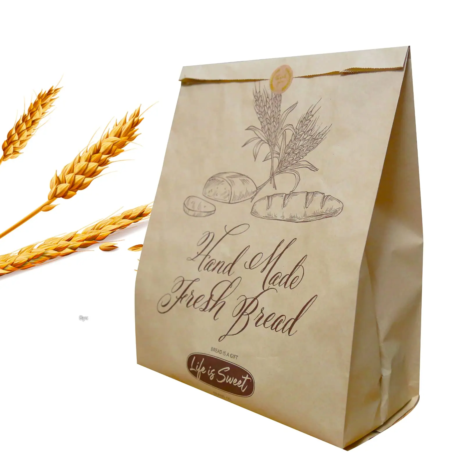 Factory Sale Kraft Customize Print Deli Food Packaging Pouch Brown Strong Big Paper Bread Bags