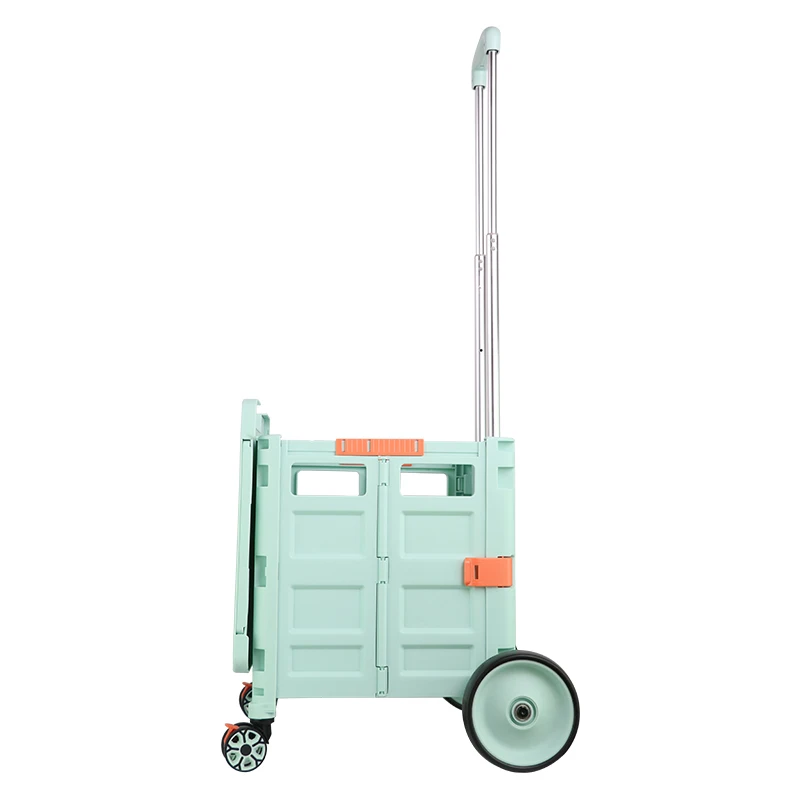 OEM ODM 4 Wheel Plastic Mini Folding Luggage Supermarket Foldable Small Portable Shopping Trolleys Basket Push Hand Cart Trolley