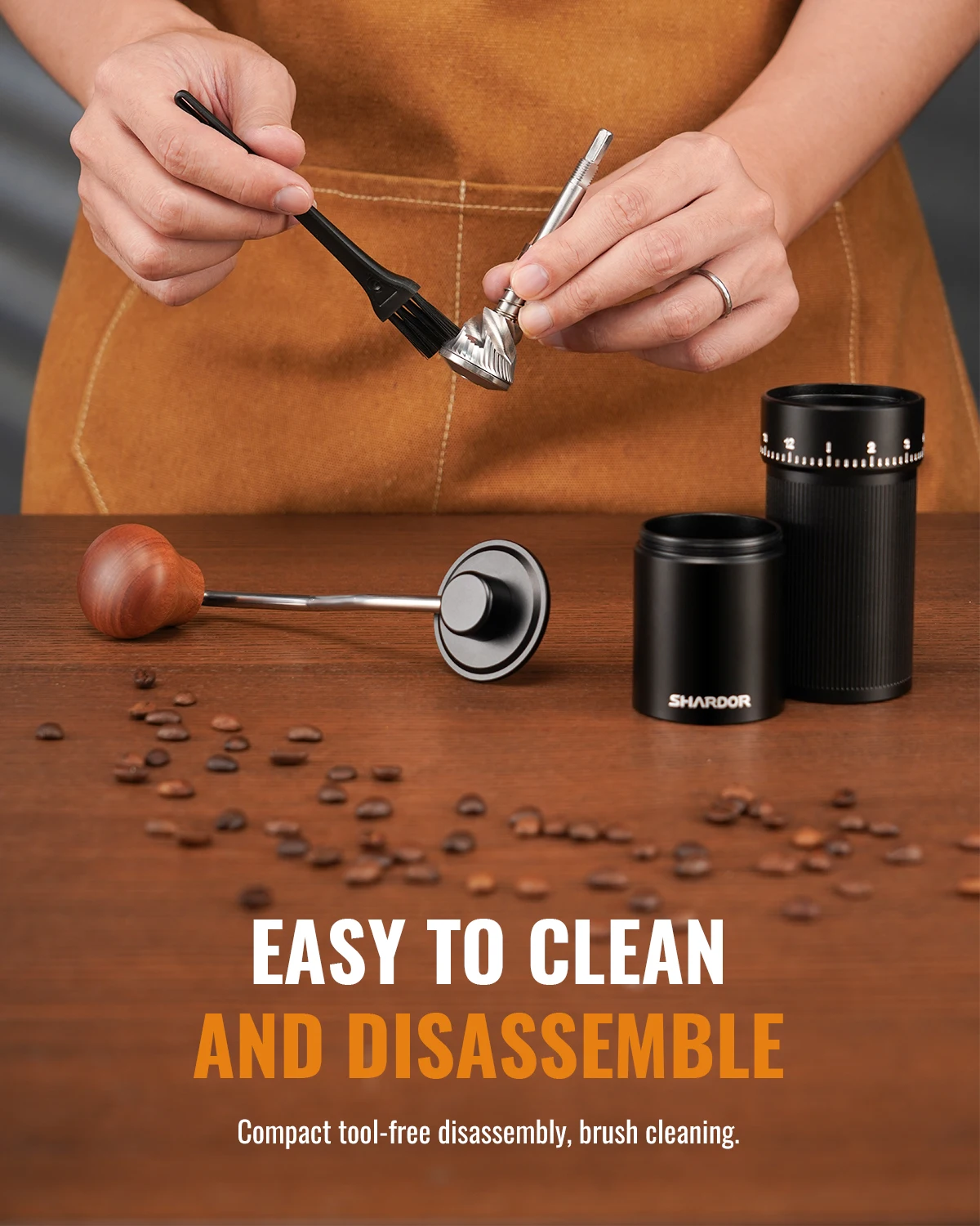 SHARDOR Aluminum Alloy Conical Burr Manual Coffee Bean Grinder Double Bearing Positioning Office Home Camping Grinder