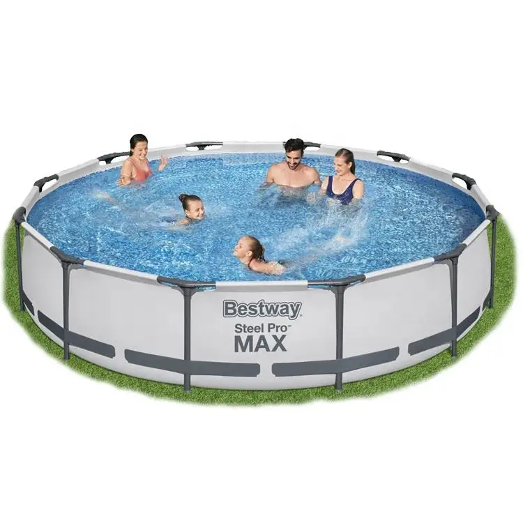 Bestway 2024 56595 4.27mx84cm Family Size Round Metal Frame Plastic Swimming Pools