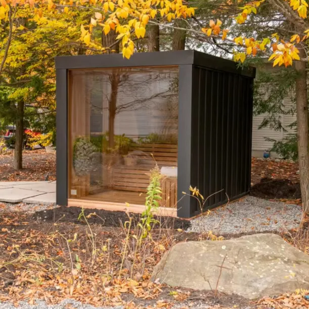 Custom Outdoor Hemlock Steam Panoramic Sauna Rooms Suite Shop With Vent And 6kw Electric Stove