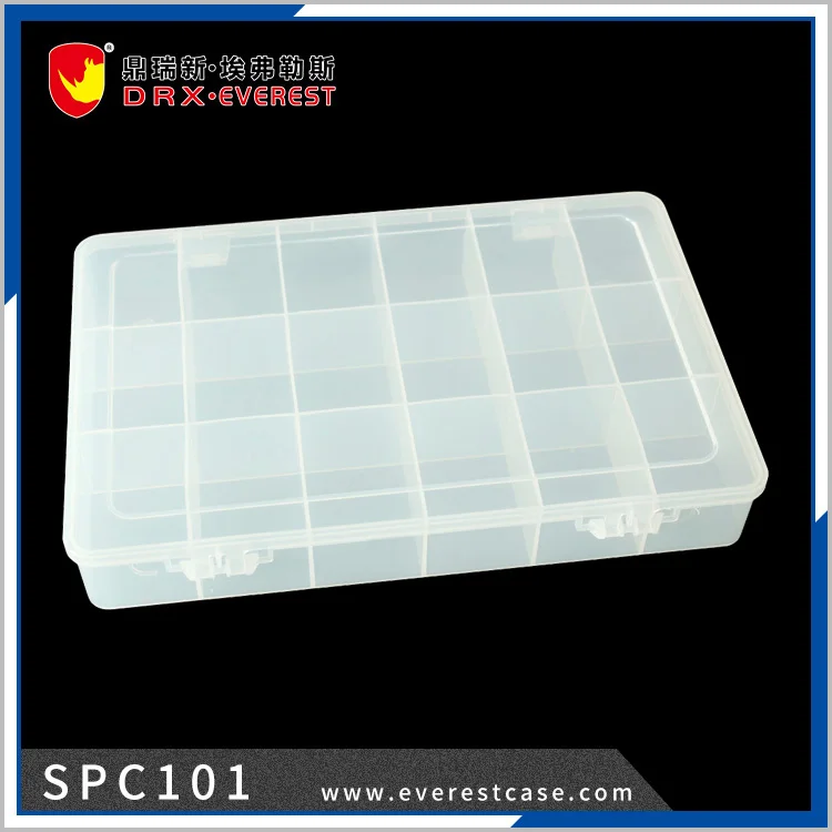 SPC107 21*12.8*3.4cm Chinese Grids Transparent Plastic Storage Box Bead Pills Organizer Tool Box