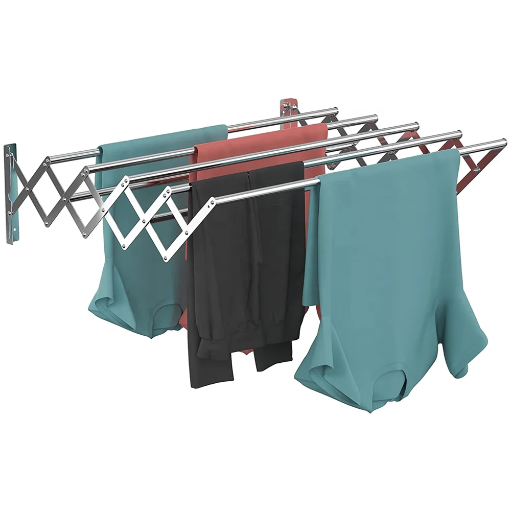 NEW wall mounted folding stainless steel accordion clothes airer dryer drying towel rack for bathroom tower