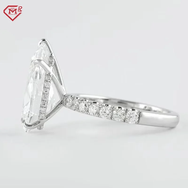 3CT грушевая огранка бриллиантовое обручальное кольцо пасьянс скрытое Halo Pave 14K белое золото лабораторное с бриллиантами