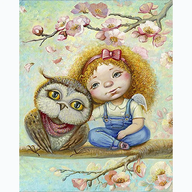 Little girl and owl Full Square/round Stones Cartoon 5d Diamond Painting Diamond Embroidery Rhinestone Picture Diamond Mosaic