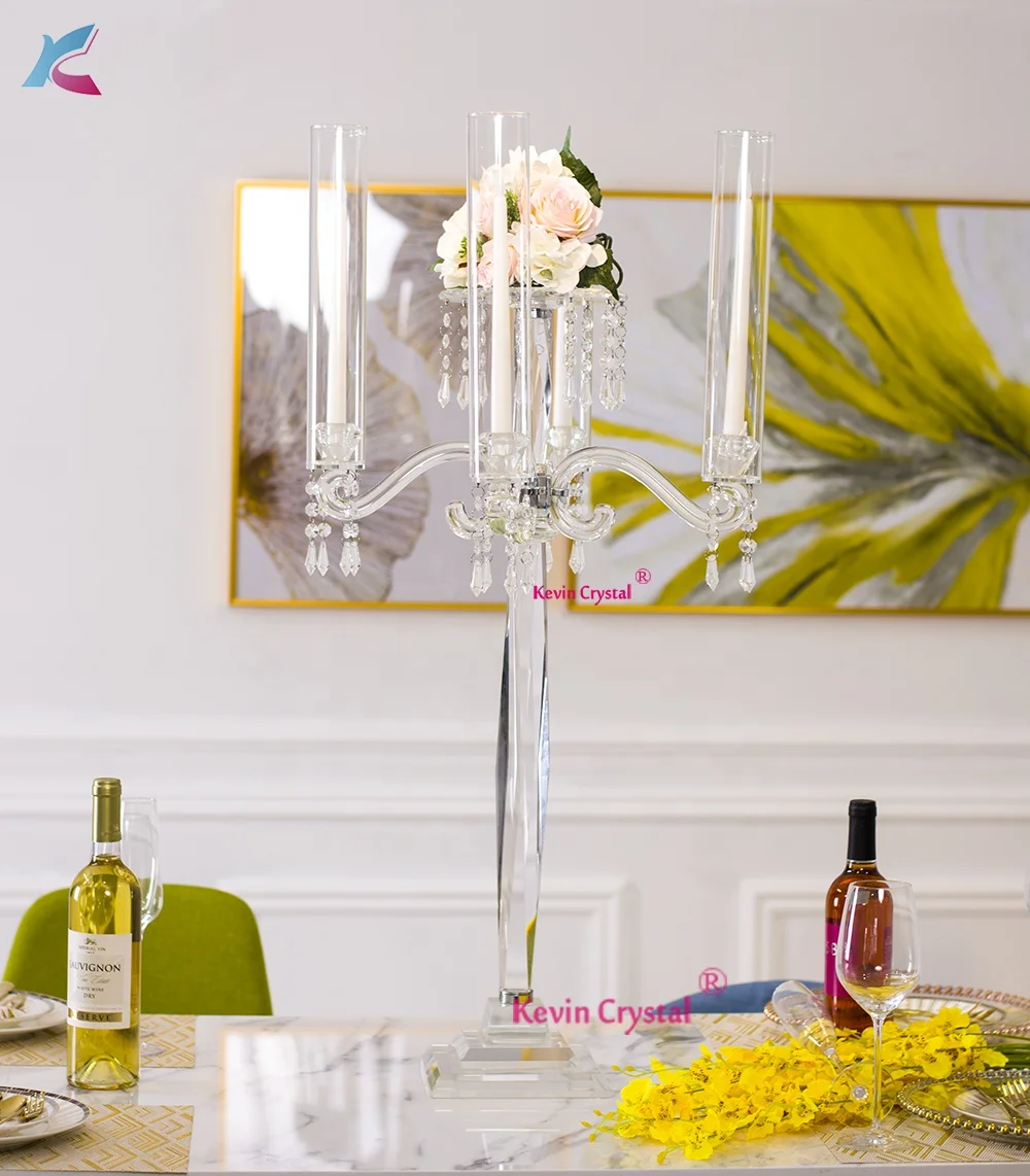 K-1156 tall wedding table crystal candelabra centerpiece 5 arms wedding candelabra centerpiece