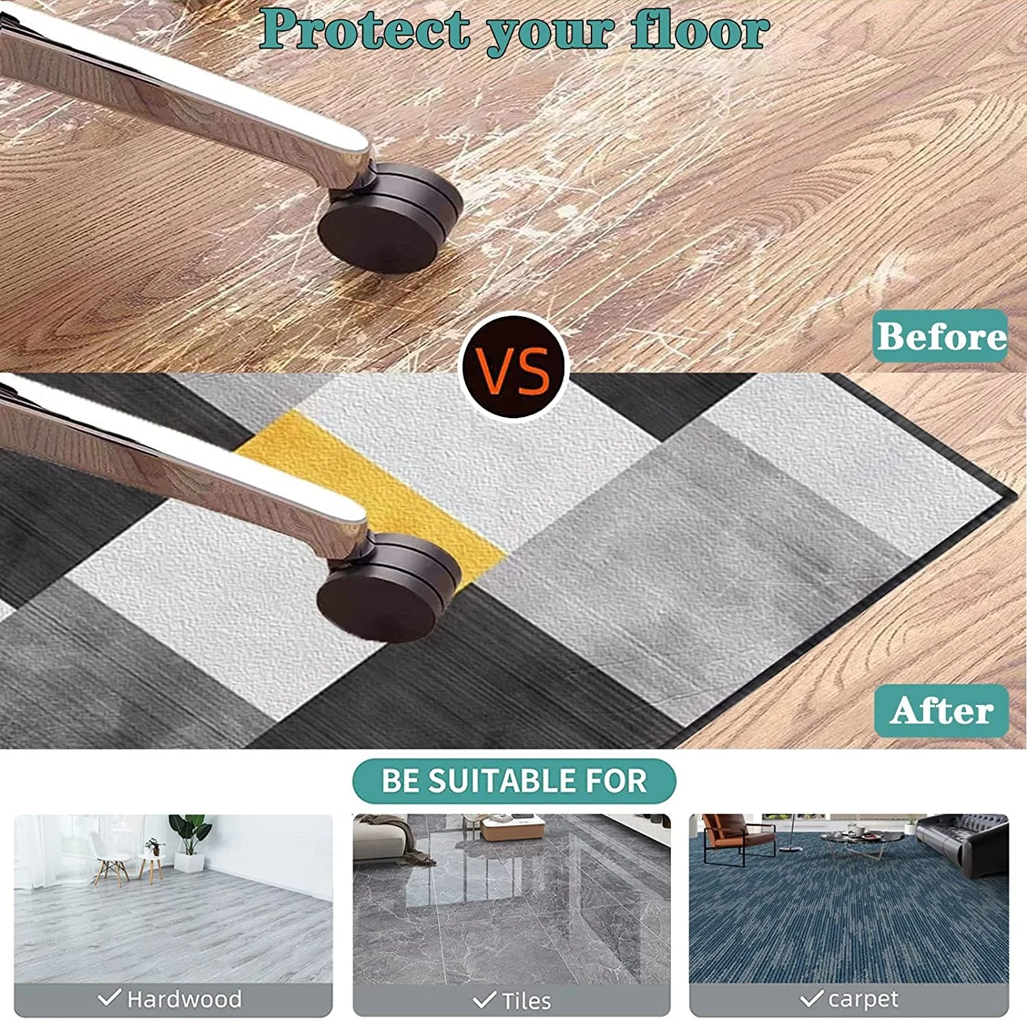 Anti-Slip Floor Protector Easy to Clean Computer Gaming Chair Mat for Hard Floors