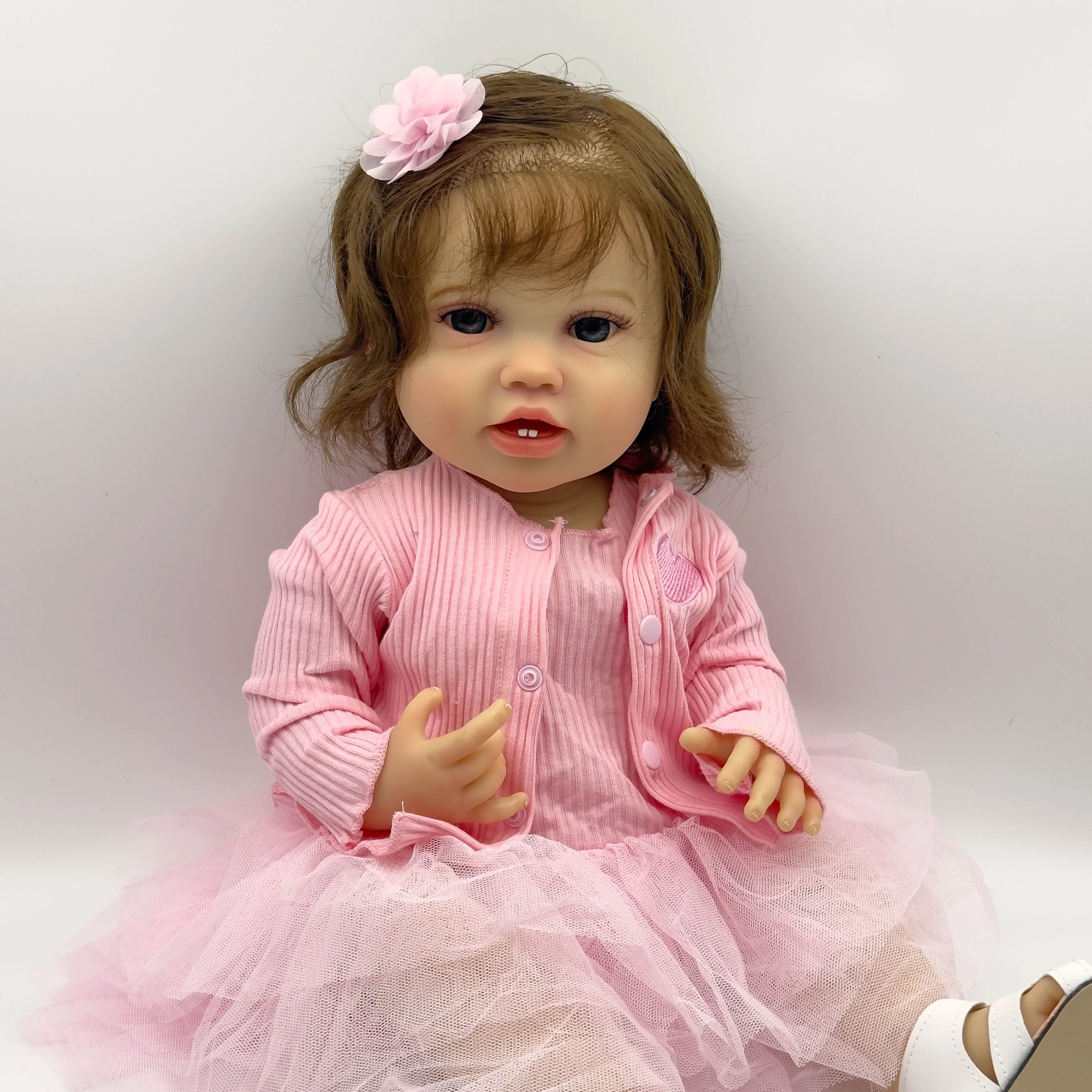 NPK 22inch Full Body Lottie Newborn Soft Silicone Vinyl Reborn Toddler Girl Doll Princess Lifelike Real Baby with Long wig Hair