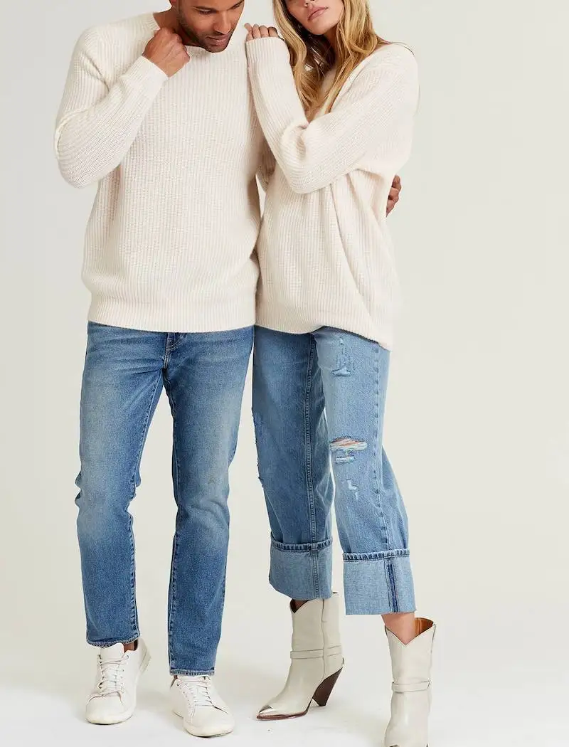  Casual Man Unisex Knitwear 100% Pure Cashmere Drop Shoulder Crewneck Pullover