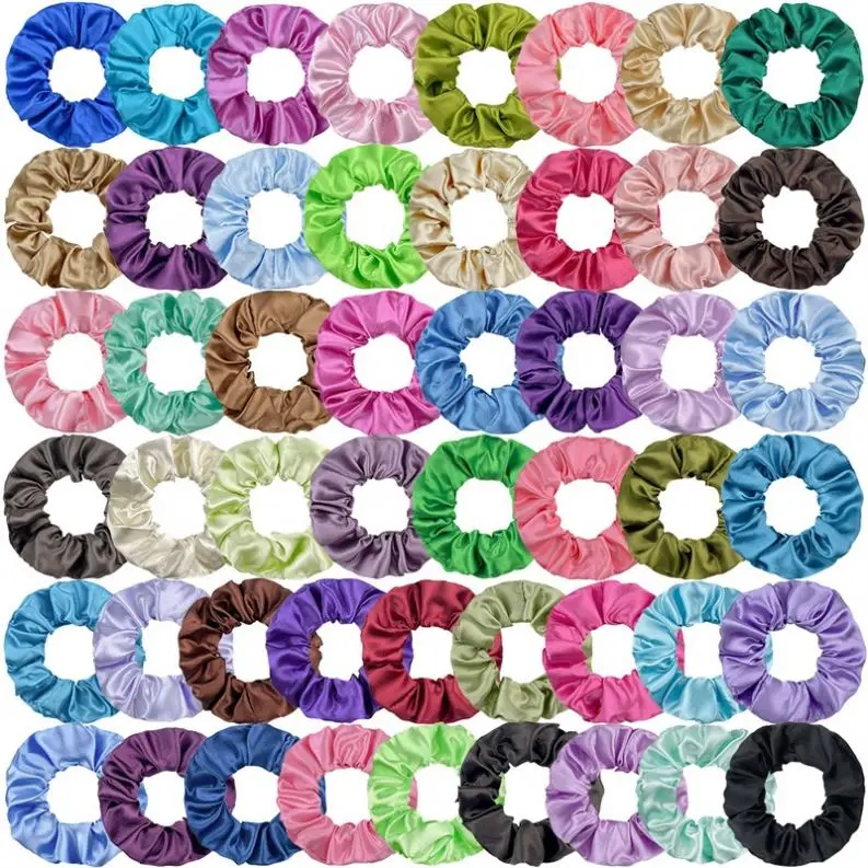Fashion 50 Colors Satin Scrunchies Girls Elastic Hair Band Ponytail Holder Ties Rubber Bands Women Accessories Solid Scrunchies
