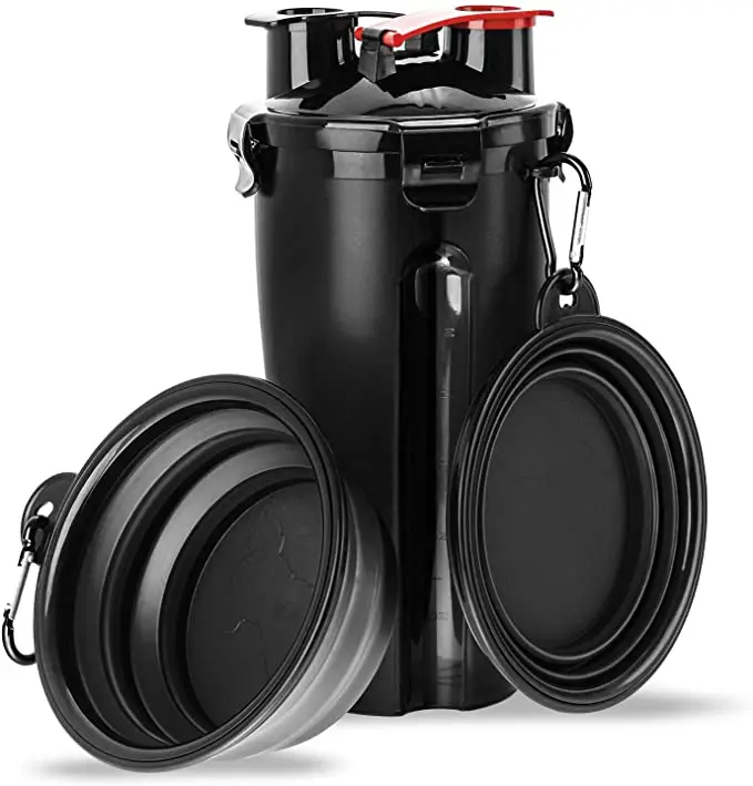 
Dog Water Bottle Dog Bowls for Traveling Pet Food Container 2-in-1 with Collapsible Dog Bowls 