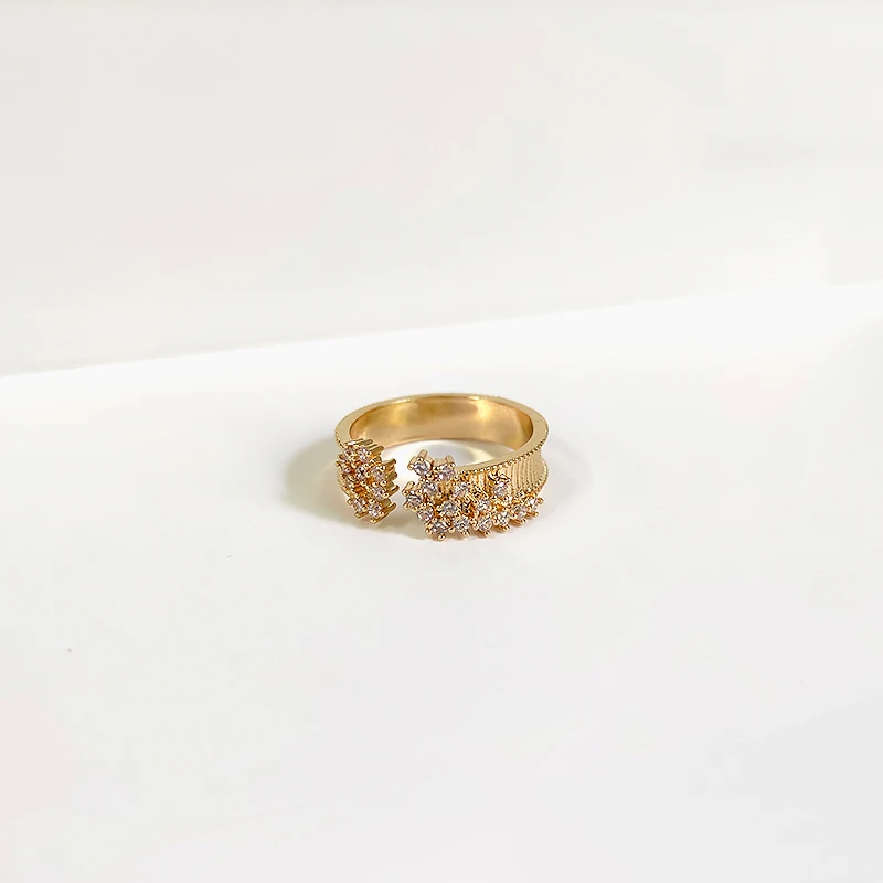 Sunken Babysbreath Textured Gold Rings Cluster CZ Stone Irregular Star Rings for Women French Wide Ring Adjustable