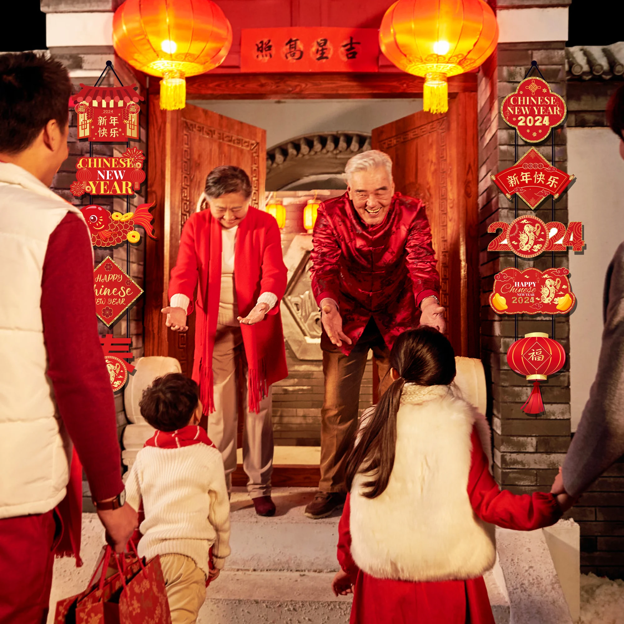 TT033 Chinese New Year Indoor Outdoor Sign Door Banner for 2024 Dragon Year Spring Festival Party