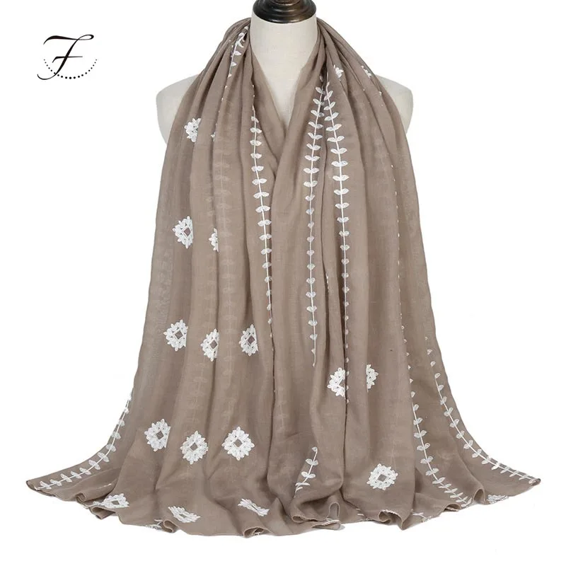FIONA RTS New Women Stylish Embroidery Spring Scarf Thin Autumn Cape Shawls Elegant Pashmina