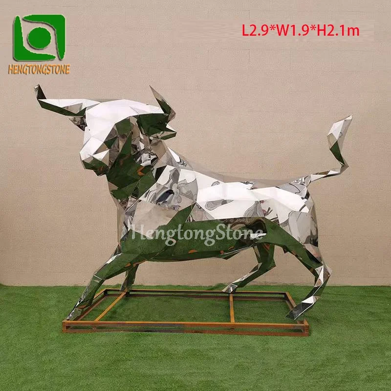 Outdoor Decorative Stainless Steel Mirror Polished Cow Sculpture Metal Animal Statue