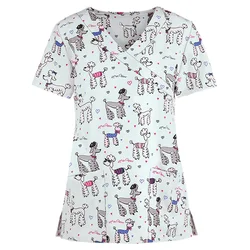 Индивидуальный дизайн, сублимационный принт, женские медицинские топы с коротким рукавом и V-образным вырезом, Рабочая Униформа медсестры, костюм-скрабы