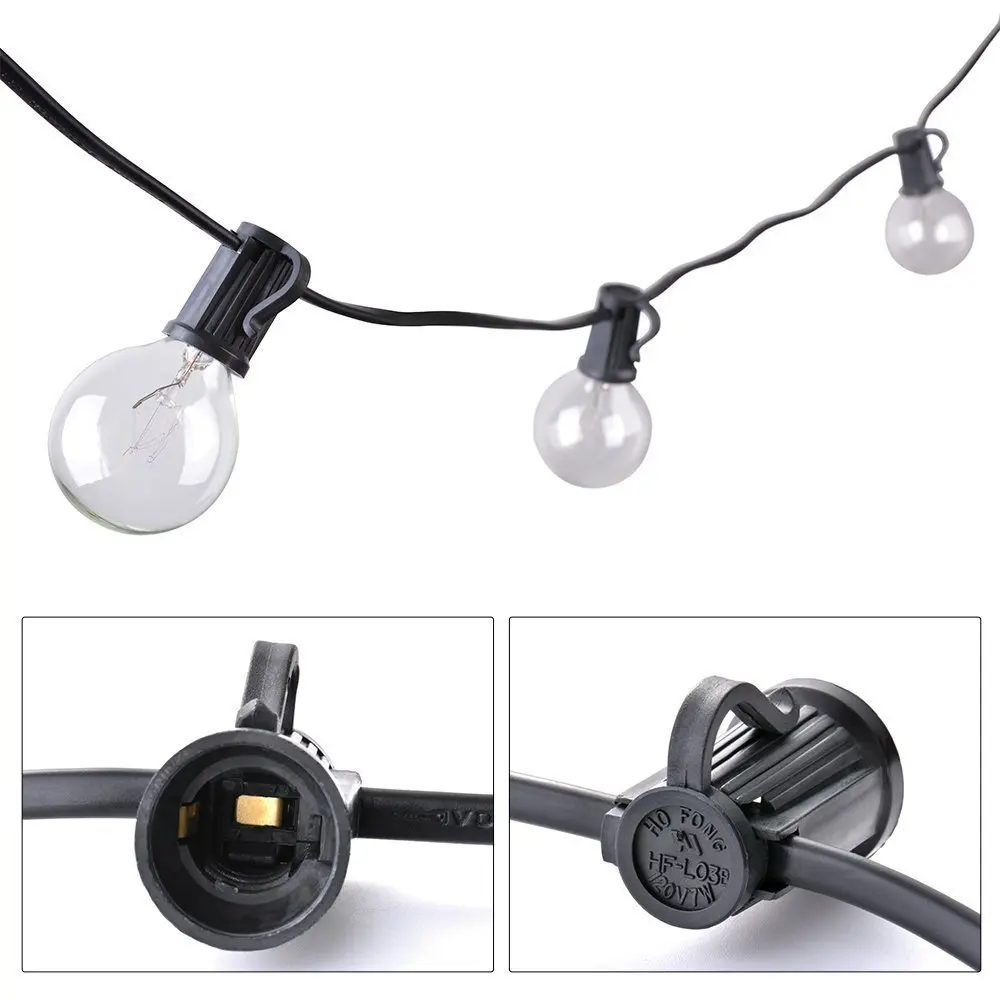 Black Outdoor String Lights 25 Feet G40 Globe Lights with E12 Socket Base Clear Glass Bulbs Waterproof Connectable Hanging Light